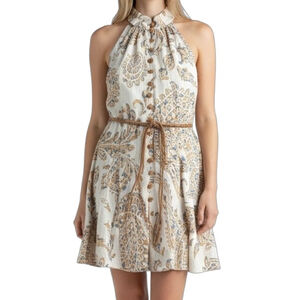 Zara Ivory and Tan Paisley Halter Mini Dress